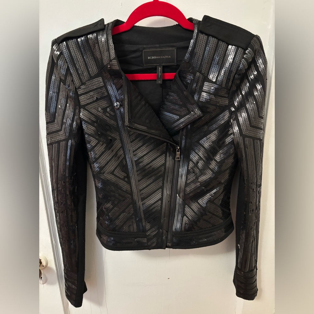 BCBGMaxAzria Black Sequin Evening Jacket